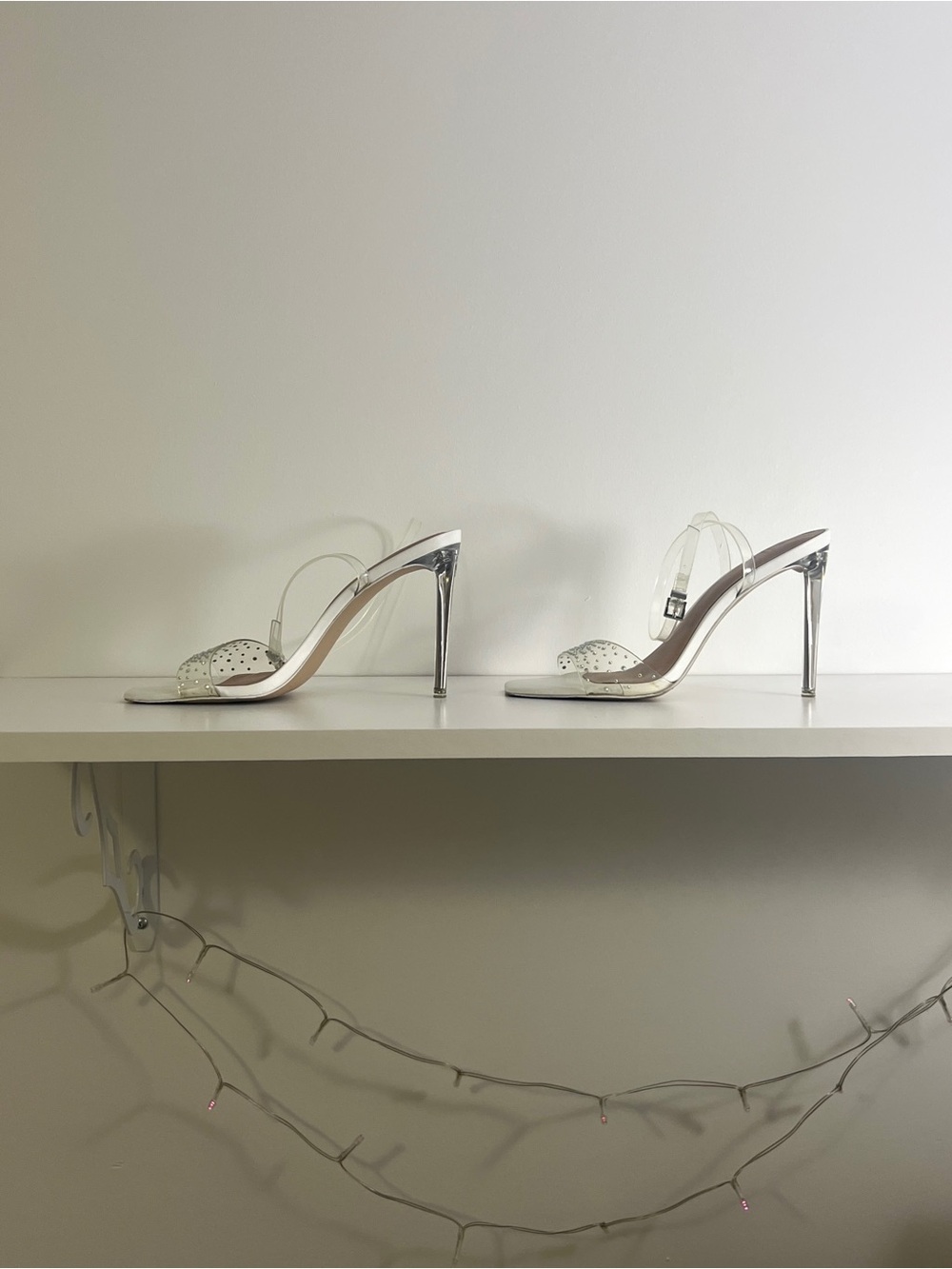 Call It Spring White And Clear Heeled Sandals With Rhinestones Women’s Size US 8